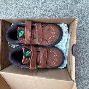 Brown Kids Shoes with Green Accents